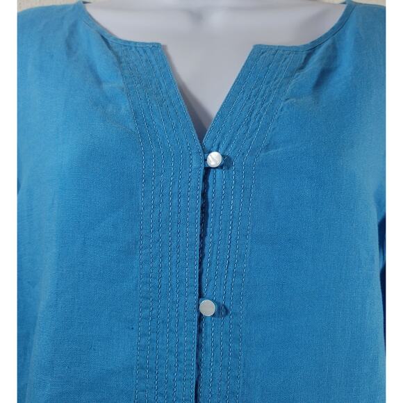 Liz Claiborne Lizwear Blue Button Up Collarless Top XL Lightweight Long Sleeves - Picture 5 of 6